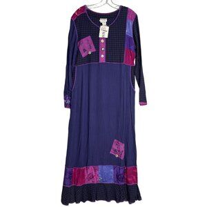 New Vintage Charity Lagenlook Maxi Dress Women's M‎ Purple Multi Mixed Media Art